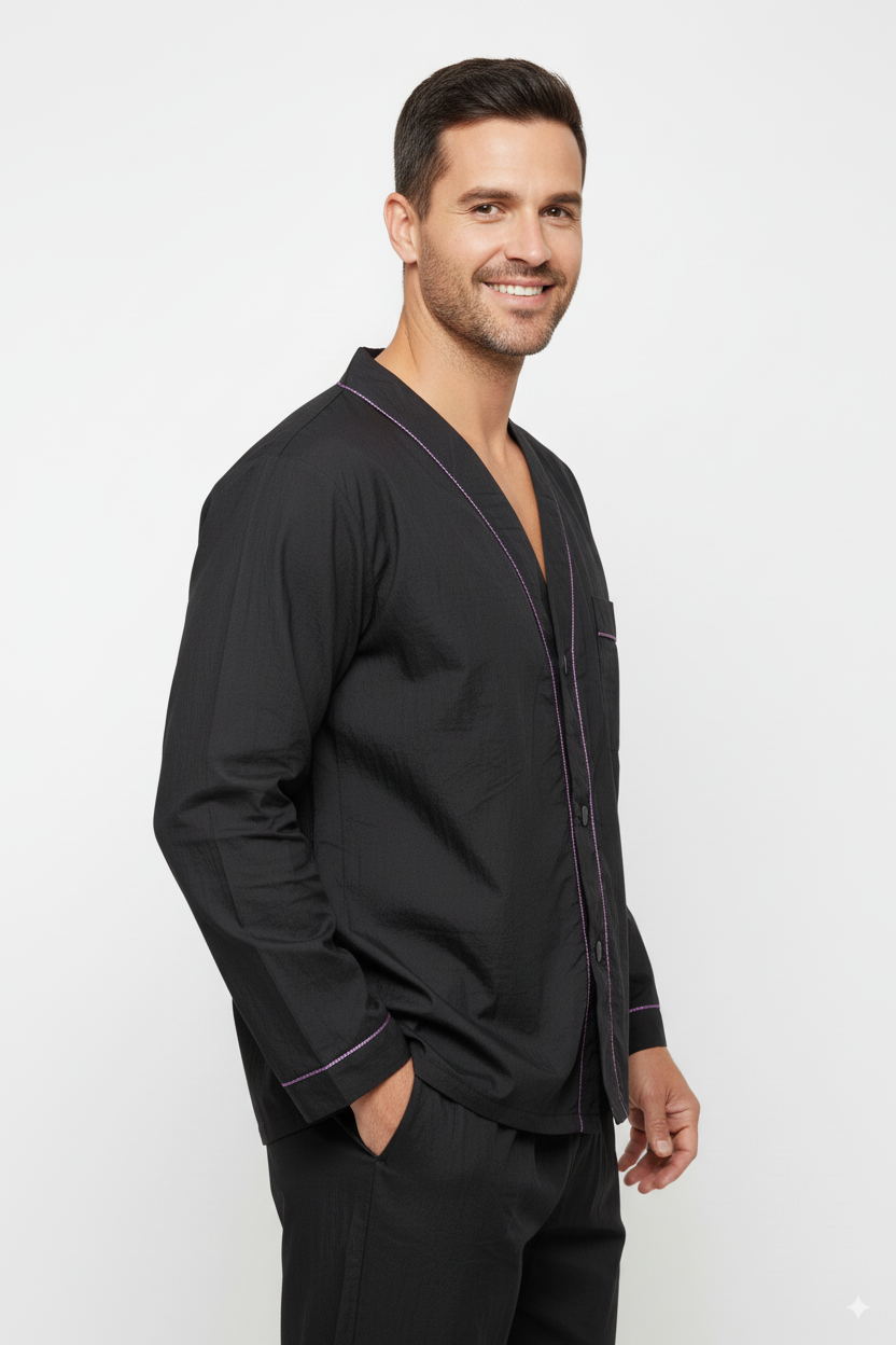 Oppland Erkek Pijama Takımı %100 İpek Kumaş Klasik Model Cepli Rahat Tam Kalıp